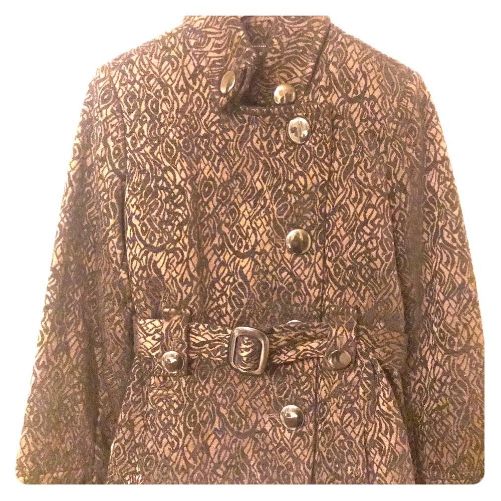 Pattern Brown Two-Tone Belted Jacket - image 1